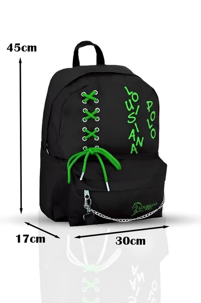 Laptop Bölmeli Okul Çantası Siyah Yeşil 1141 - Resim 5