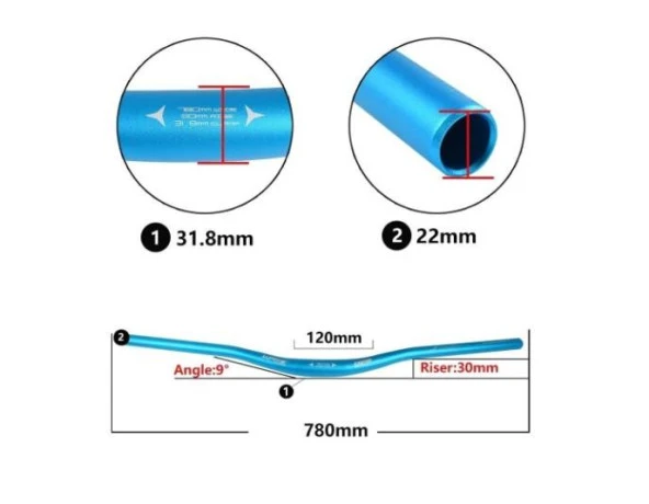 Wake Alüminyum 31.8 780mm Riser Mtb Gidon Freeride Bisiklet Gidonu Mavi - 3