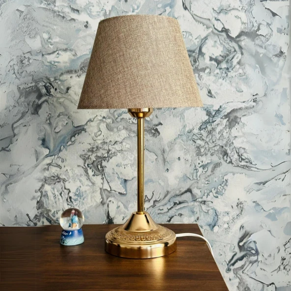 Royal Gold Metal Ayaklı Abajur Kumbeji Kumaş Başlık Yatak Odası Abajur Salon Masa Lambası