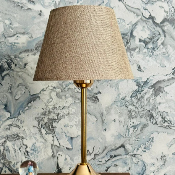 Royal Gold Metal Ayaklı Abajur Kumbeji Kumaş Başlık Yatak Odası Abajur Salon Masa Lambası - 3