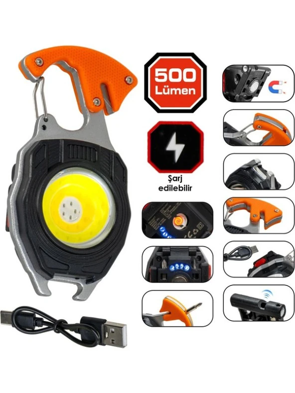 Rox 0230 Outdoor Çok Fonksiyonlu Anahtarlık Şarjlı LED Fener 500 Lümen