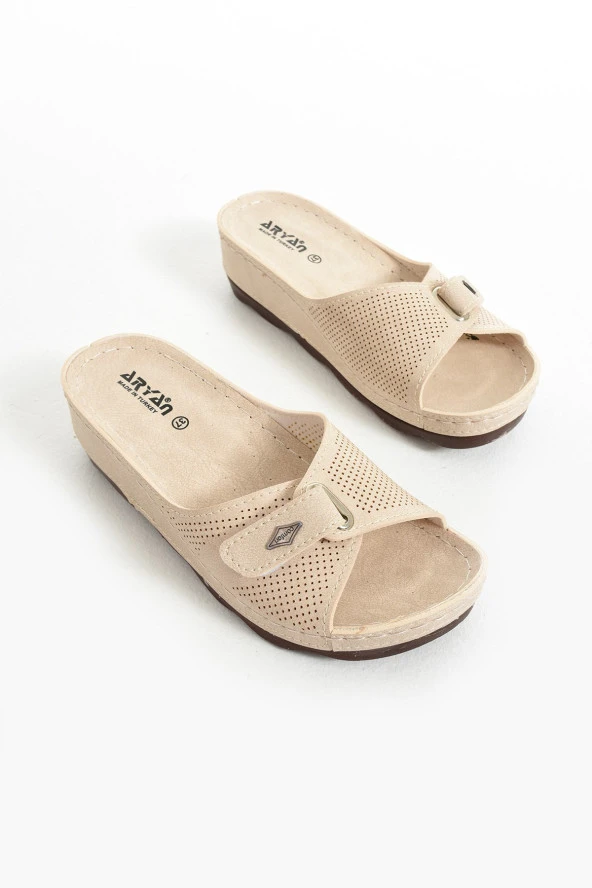 Albishoes Kadın Topuklu 4,5 Cm Cırtlı Yumuşak Rahat Taban Günlük Kullanım Anatomik Kadın Terlik - 5