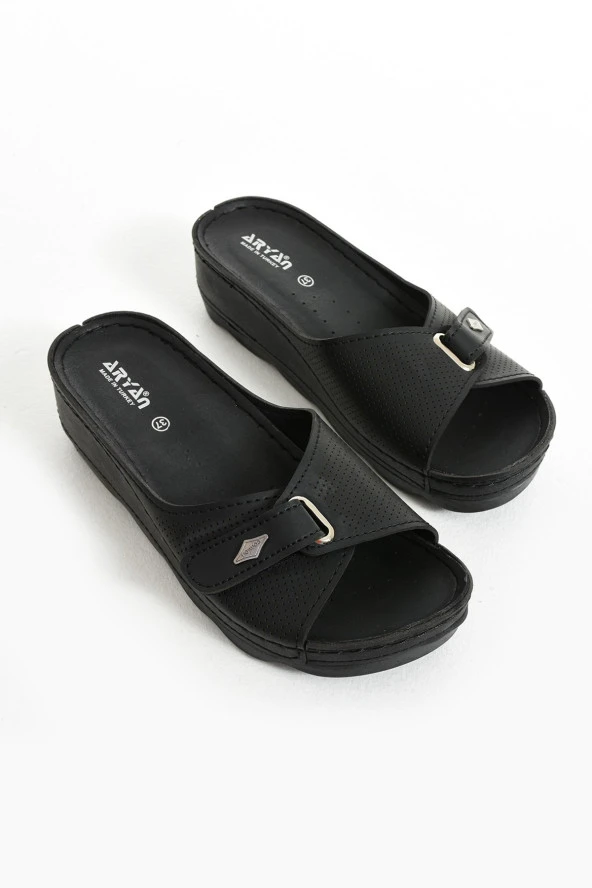 Albishoes Kadın Topuklu 4,5 Cm Cırtlı Yumuşak Rahat Taban Günlük Kullanım Anatomik Kadın Terlik - 5