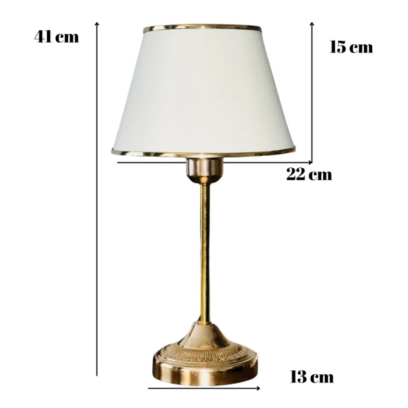 Royal Gold Metal Ayaklı Abajur Krem Altın Şeritli Kumaş Başlık Yatak Odası Abajur Salon Masa Lambası - 4