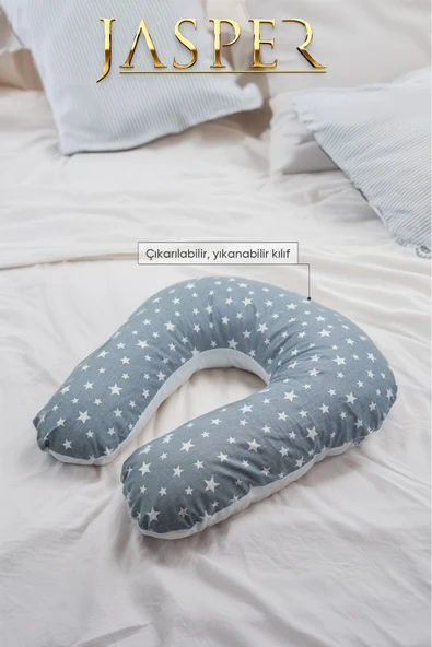 Jasper Çift Taraflı Fermuarlı Yıkanabilir Emzirme Yastığı Yıldız Desenli Bebek Destek Minderi - Resim 2