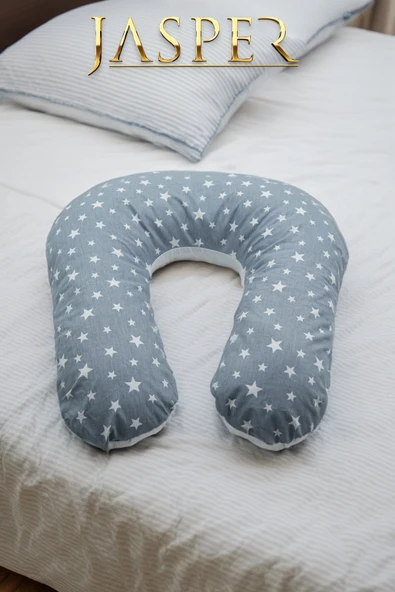 Jasper Çift Taraflı Fermuarlı Yıkanabilir Emzirme Yastığı Yıldız Desenli Bebek Destek Minderi - Resim 3