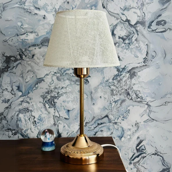 Royal Gold Metal Ayaklı Abajur Krem Hasır Kaplama Başlık Yatak Odası Abajur Salon Masa Lambası ürün görseli