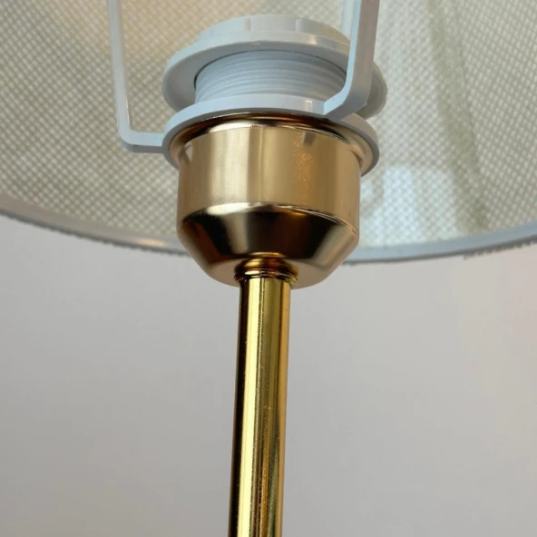 Royal Gold Metal Ayaklı Abajur Krem Hasır Kaplama Başlık Yatak Odası Abajur Salon Masa Lambası - Resim 4