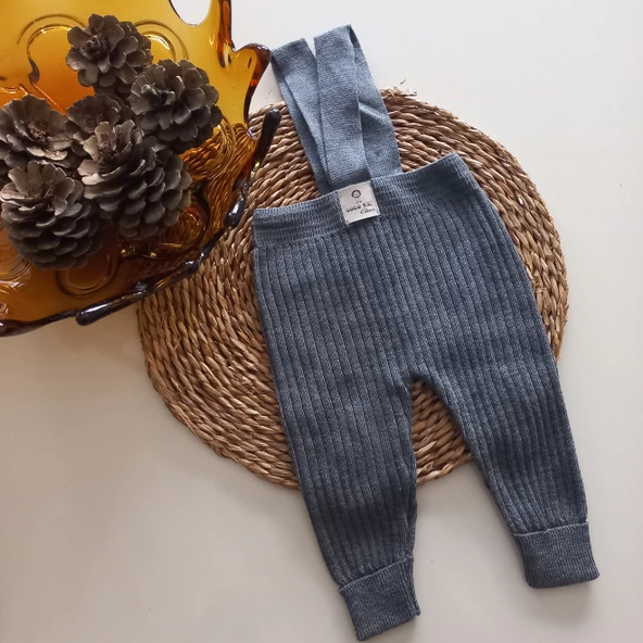 MARS BABY Kız Bebek Triko Çapraz Askılı Salopet Füme