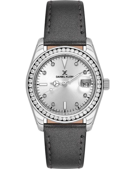 DANIEL KLEIN DK101-DK.1.13714-1 GRİ DERİ KORDON TAŞLI KADIN KOL SAATİ