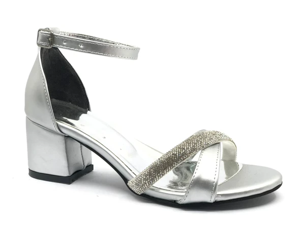 Mehtap Çapraz Çift Şerit Taşlı 5 cm Kadın Topuklu Ayakkabı ürün görseli 1