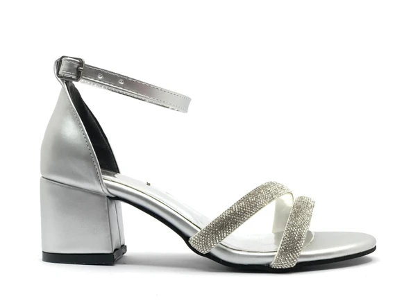 Mehtap Çift Şerit Taşlı 5 cm Kadın Topuklu Ayakkabı - Resim 4