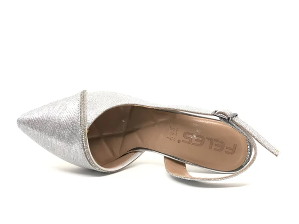 Feles Saten Şerit Taşlı Arkası Açık Stiletto Kadın Topuklu Ayakkabı - 6