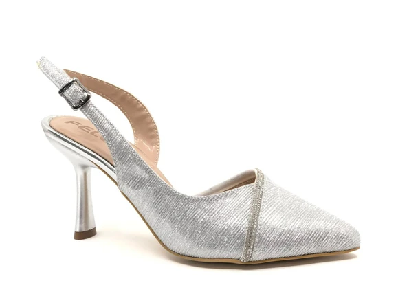 Feles Saten Şerit Taşlı Arkası Açık Stiletto Kadın Topuklu Ayakkabı - 16