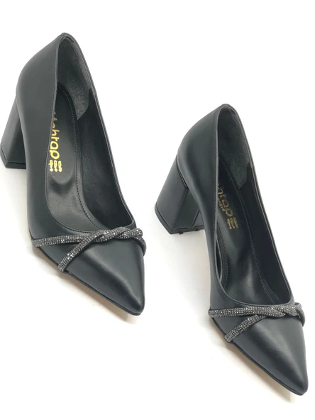 Mehtap Örgü Taş Dekolteli Kalın Topuk Kadın Topuklu Ayakkabı Sitiletto - Resim 45