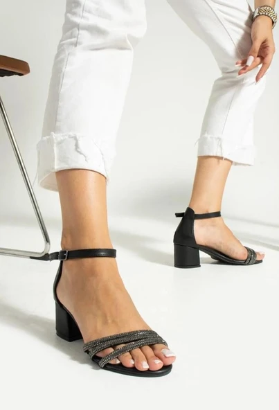 Mehtap Üç Şerit Taşlı 6 cm Topuklu Kadın Abiye Ayakkabı - Resim 5