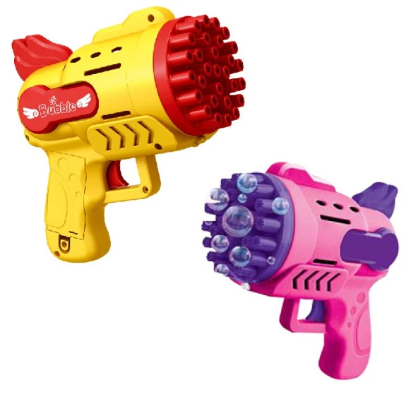 2 ADET SARI PEMBE KÖPÜK TABANCASI 29 DELİKLİ ÇOKLU KÖPÜK ATAN TABANCA  2 SOLİSYON HEDİYE BUBBLES GUN