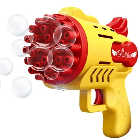 1 PCS YELLOW BUBBLES GUN 29 DELİKLİ ÇOKLU KÖPÜK ATAN TABANCA SARI KÖPÜK TABANCASI 2 SOLİSYON HEDİYE