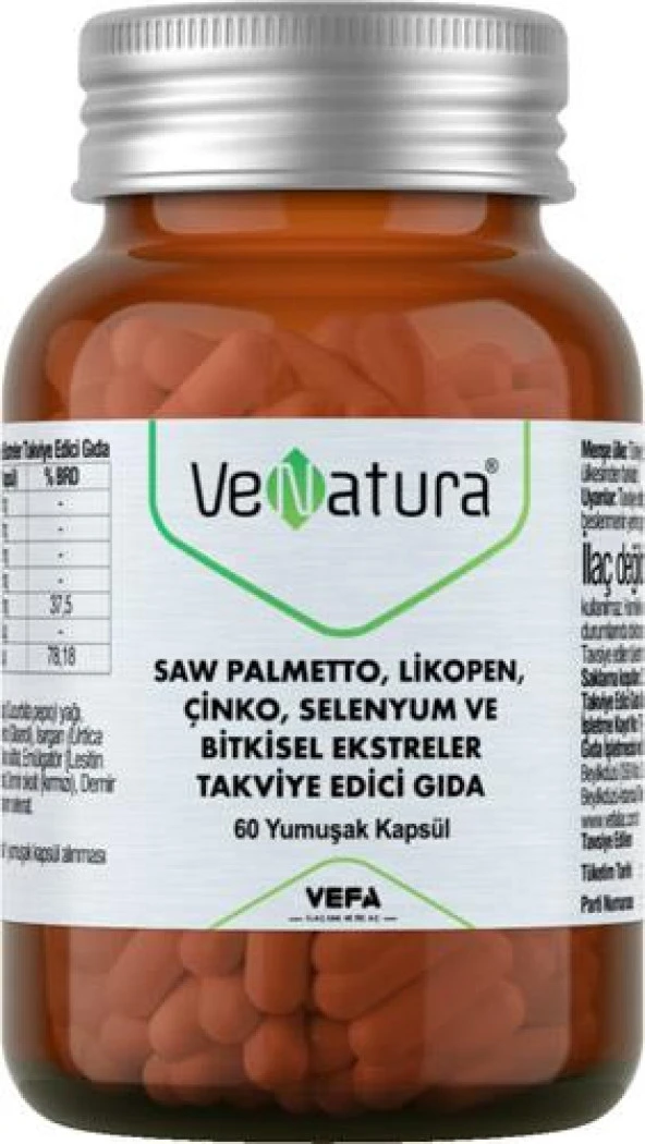 VeNatura Saw Palmetto, Likopen, Çinko, Selenyum 60 Yumuşak Kapsül