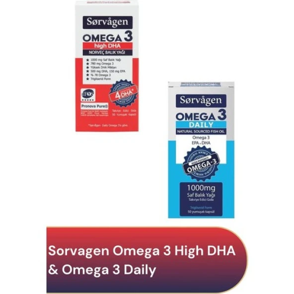 Sorvagen Omega 3 High Dha Saf Norveç Balık Yağı, 1000 Mg ve Adet Omega 3 Daily Saf Balık Yağı, 50 Kapsül