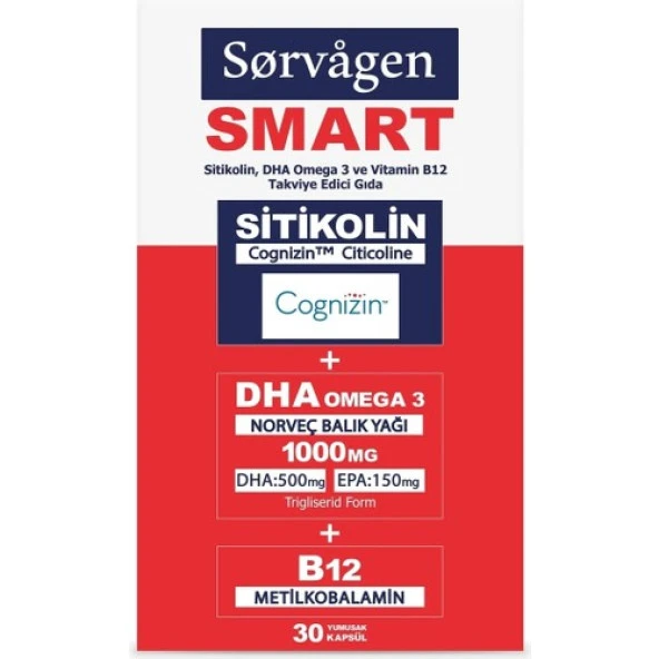 Sorvagen Smart Sitikolin, Dha Omega 3 Norveç Balık Yağı Ve B12 (30 Kapsül)