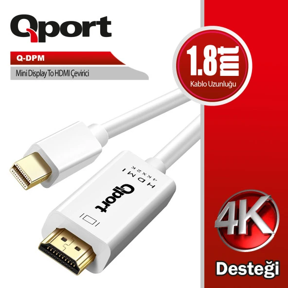 QPORT Q-DPM DISPLAY PORT TO HDMI CEVIRICI 1.8M KABLO