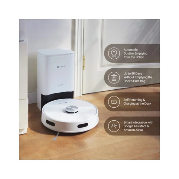EZVIZ RE4 Plus Akıllı ve Paspaslı Robot Süpürge - 4000 Pa Vakum Gücü, Otomatik Çöp Boşaltma ve Şarj, Halı Algılama - 6