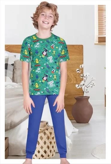 Desenli Kısa Kollu Erkek Çocuk Pijama Takım - 2