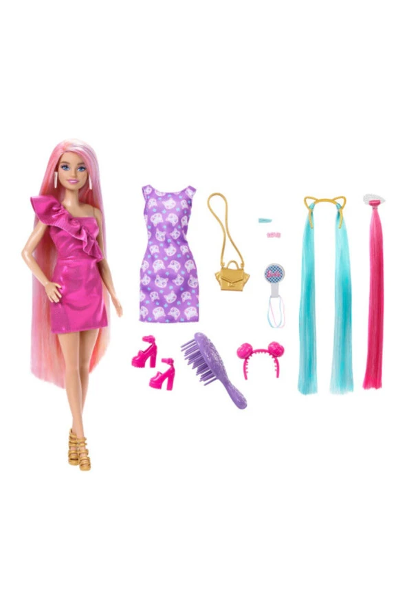 Barbie Upuzun Muhteşem Saçlı Bebekler Pembe Saçlı HKT95  JDC85