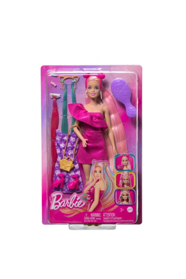 Barbie Upuzun Muhteşem Saçlı Bebekler Pembe Saçlı HKT95  JDC85 - Resim 4