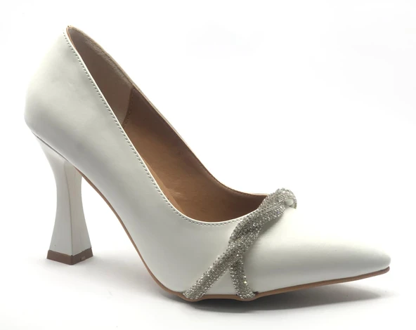 Feles Kadeh Topuk Taşlı Stiletto Kadın Topuklu Ayakkabı - Resim 9