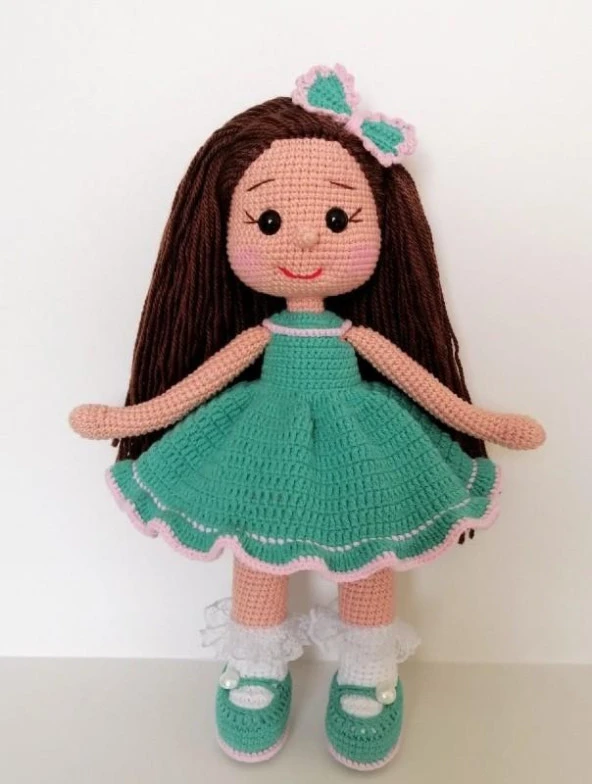 Mint Yeşili Fatoş Bebek Amigurumi Organik Oyuncak