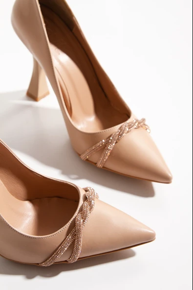Feles Kadeh Topuk Taşlı Stiletto Kadın Topuklu Ayakkabı - Resim 5