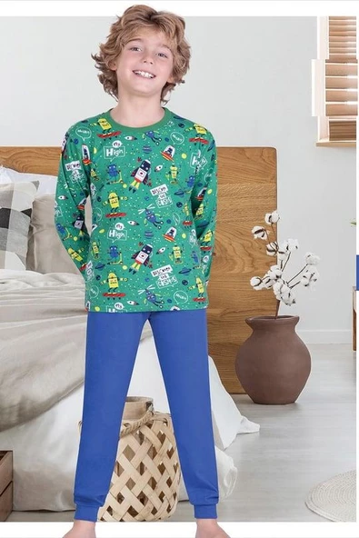 Desenli Erkek Çocuk Pijama Takım ST07713 - Resim 2