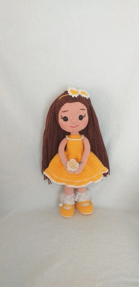 Sarı Fatoş Bebek Amigurumi Organik Oyuncak