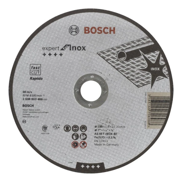 Bosch - 180*1,6 mm Expert Serisi Düz Inox (Paslanmaz Çelik) Kesme Diski (Taş) - Rapido ürün görseli