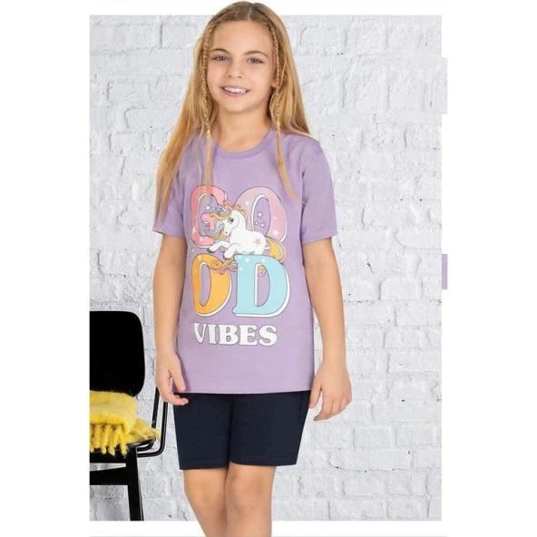 Unicorn Kısa Kollu Kız Çocuk Pijama Takım  ST07716 - 2