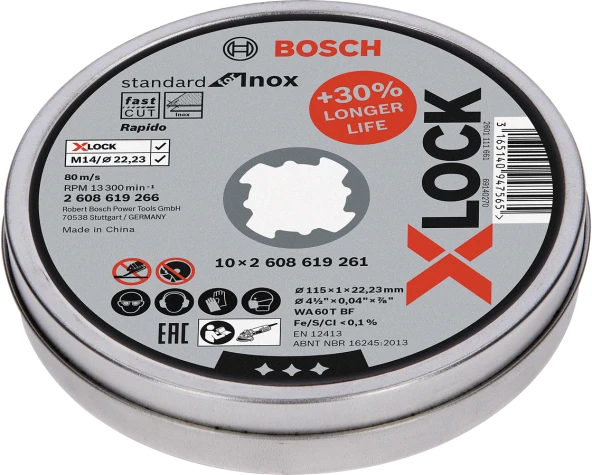 Bosch - X-LOCK - 115*1,0mm Standard Seri Düz Inox (Paslanmaz Çelik) Kesme Diski (Taş) - Rapido 10'lu