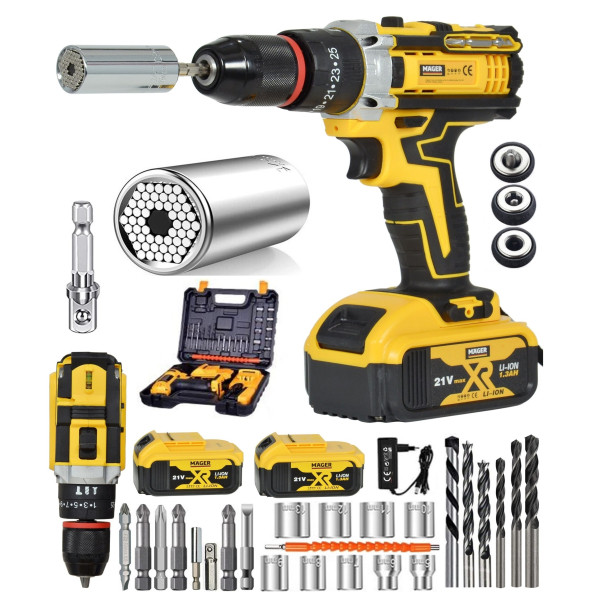 Mager Çelik Madren 5 Pilli Su Terazisi Göstergeli Şarjlı Akülü Vidalama Matkap Ve Gator Grip Soket - 1