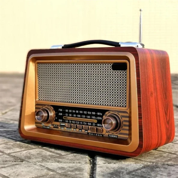 Nostaljik Ahşap Şarzlı 3 Bant Radyo,Tf,Usb Girişli,Fm Radyo,Bluetooth Bağlantılı- R-2066BT-KOYU KAHVE - 6