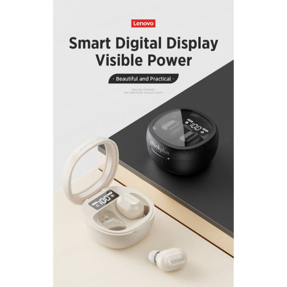 Lenovo PD1X Pro Dijital Şarj Göstergeli Bluetooth Kulaklık Beyaz - 2