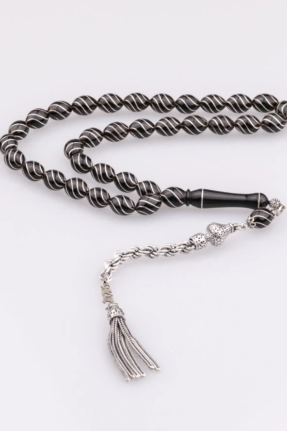 925 Ayar Gümüş Erzurum Oltu Taşı Tesbih ürün görseli 1