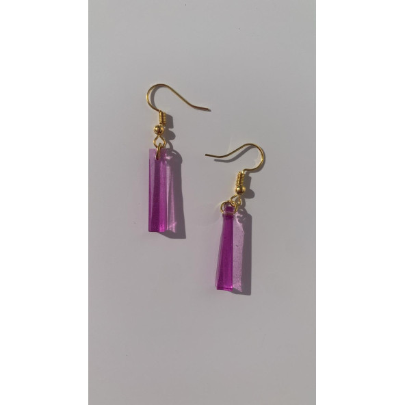 Mor Lila Renkli Sedefli Parlak Gold Aksesuarlı Çubuk Şekil Sallantılı Epoksi Küpe Hediyelik - Resim 4