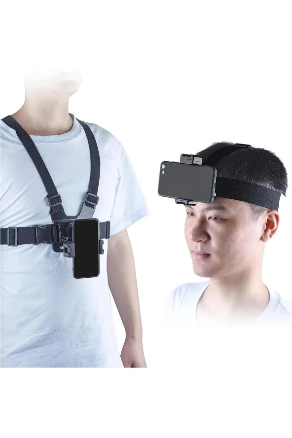 Tripod Monopod Selfie Çubuğu ve Göğüs Askısı İçin Telefon Tutucu Aparat + J-Hook Açılı Bağlantı Set - 2