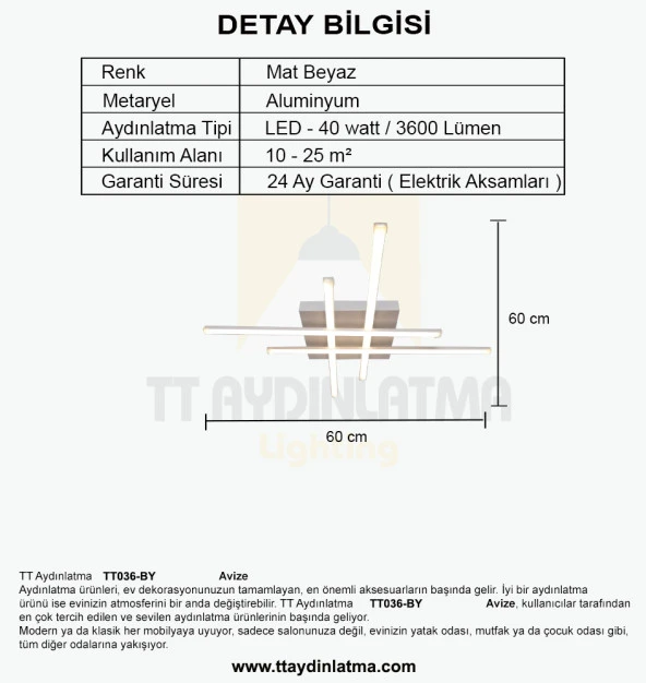 TT Aydınlatma TT036-BY  Hashtag Modeli Mat Beyaz Led Avize - 4