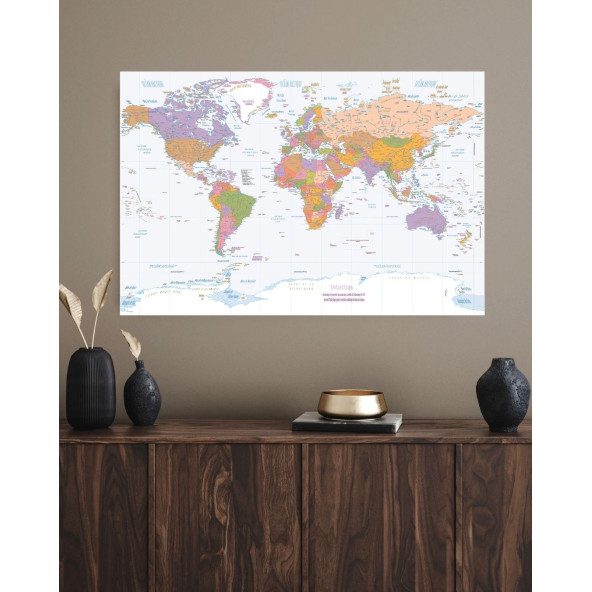 Başkent ve Önemli Büyük Şehirler Detaylı Fransızca Dünya Haritası Sticker 100 x 70 cm - 2