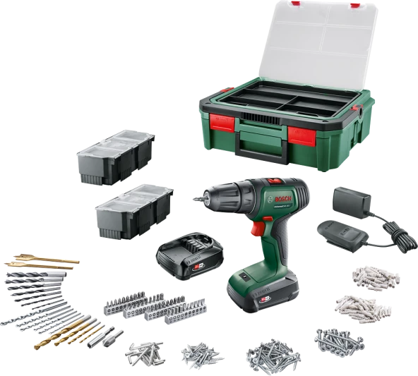 Bosch UniversalDrill 18V (2x1,5 Ah) + 241 parça aksesuar + Systembox S ürün görseli