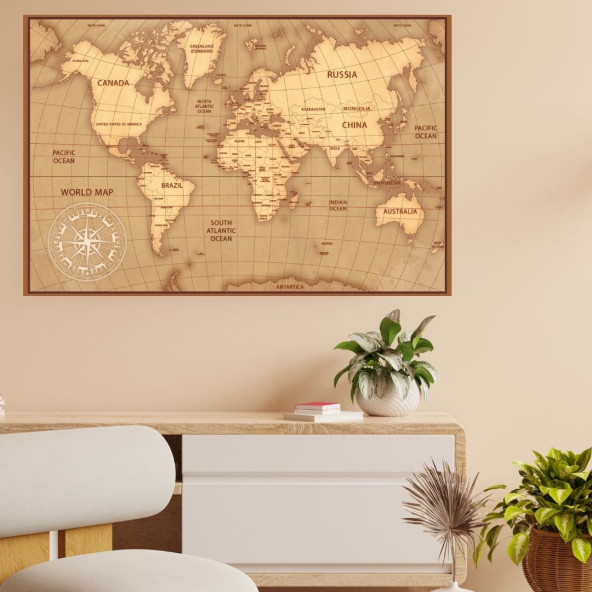 İngilizce Vintage Dünya Haritası Dekoratif Duvar Stickerı 50 X 70 cm - 3