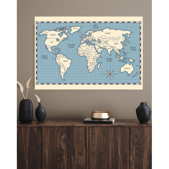 Eğitici Öğretici İngilizce Dünya Haritası Duvar Stickerı 50 X 70 cm - 2