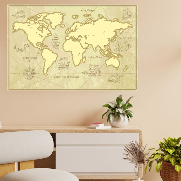 Okyanus Detaylı İngilizce Dünya Haritası Duvar Sticker 50 X 70 cm - 2